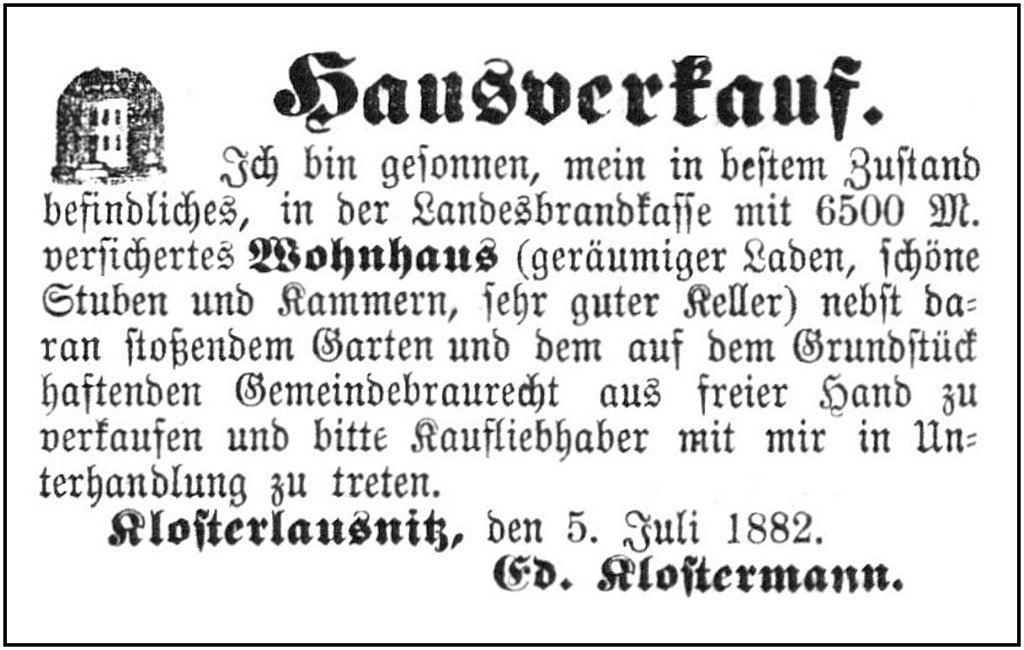 1882-07-05 Kl Hausverkauf Klostermann